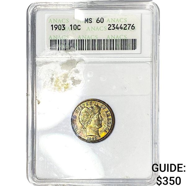 1903 Barber Dime ANACS MS60