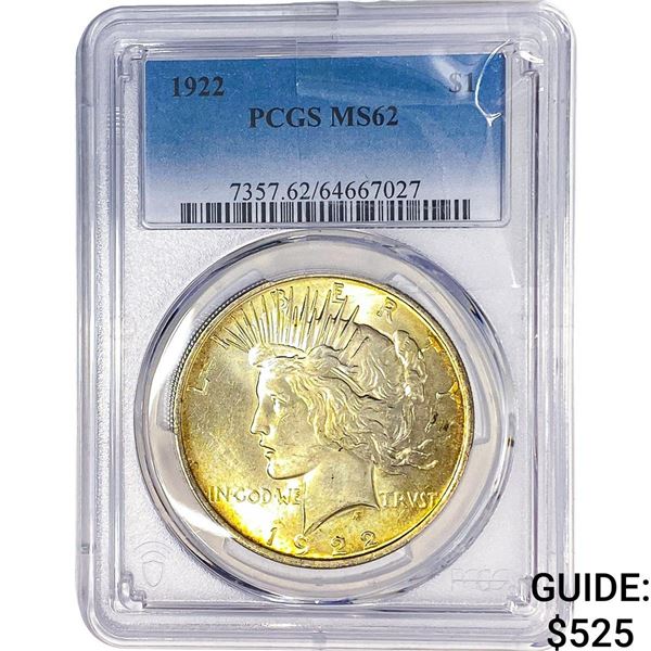 1922 Silver Peace Dollar PCGS MS62