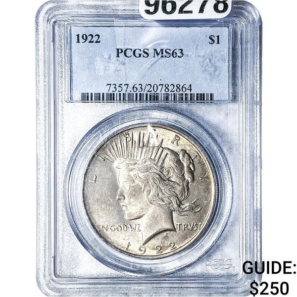 1922 Silver Peace Dollar PCGS MS63