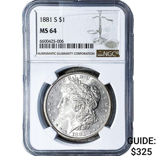 1881-S Morgan Silver Dollar NGC MS64
