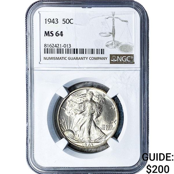 1943 Walking Liberty Half Dollar NGC MS64