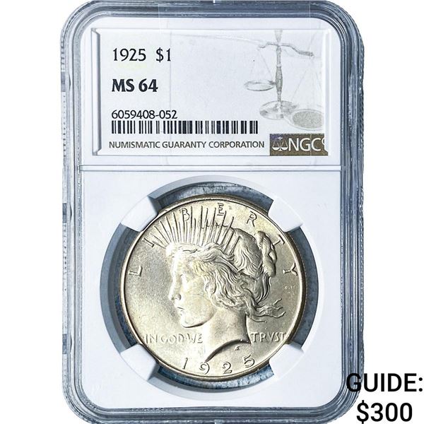 1925 Silver Peace Dollar NGC MS64