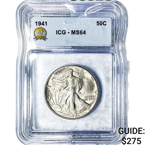 1941 Walking Liberty Half Dollar ICG MS64