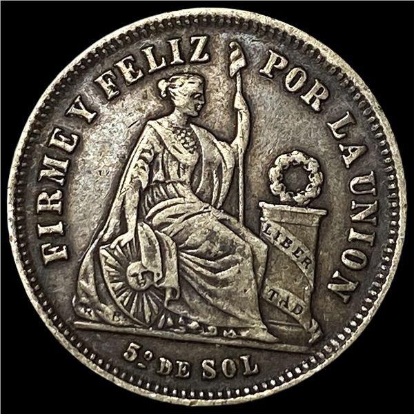 1869 Peru Silver 1/5 Sol
