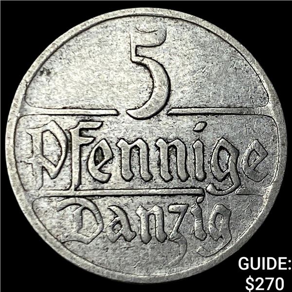 1923 Danzig Copper Nickel 5 Pfennig