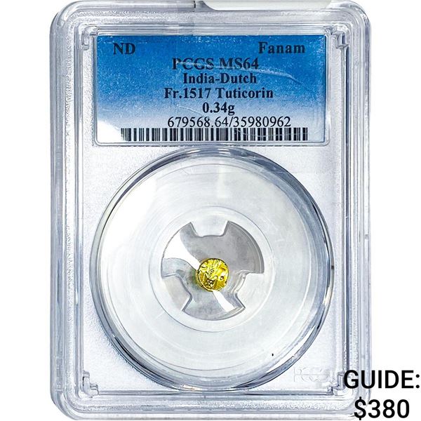 India-Dutch Gold .34g Fanam Fr.1517 Tuticorin PCGS