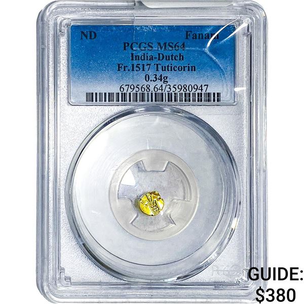 India-Dutch Gold .34g Fanam Fr.1517 Tuticorin PCGS