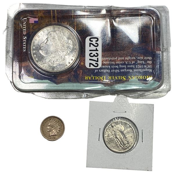 [3 Coins] 1864-1925 U.S. Coin Lot 1C-$1
