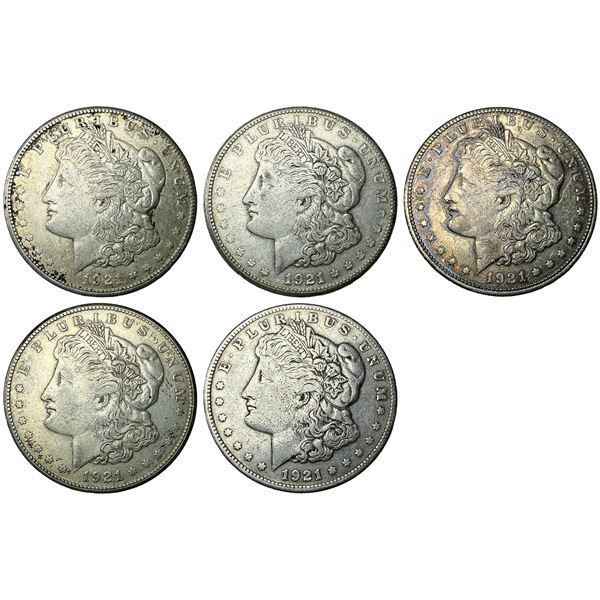 [5 Coins] 1921 Morgan Silver Dollar