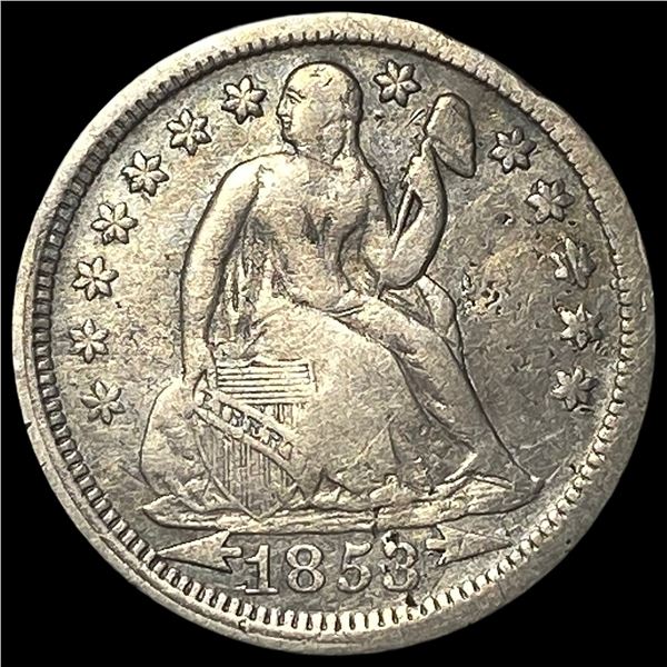 1853 Arrows Seated Liberty Dime LIGHTLY CIRCULATED