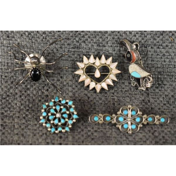 FIVE NATIVE AMERICAN PINS/PENDANTS