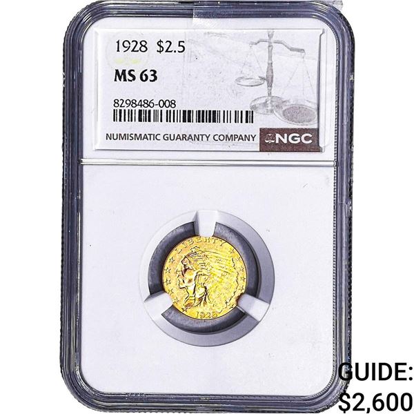 1928 $2.50 Gold Quarter Eagle NGC MS63