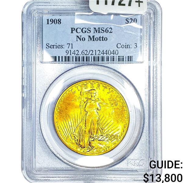 1908 $20 Gold Double Eagle PCGS MS62