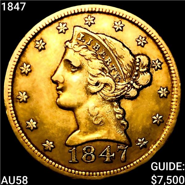1847 $5 Gold Half Eagle CHOICE AU