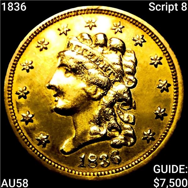 1836 Script 8 $2.50 Gold Quarter Eagle CHOICE AU