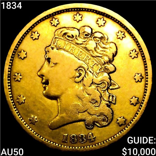 1834 $5 Gold Half Eagle CLOSELY UNCIRCULATED