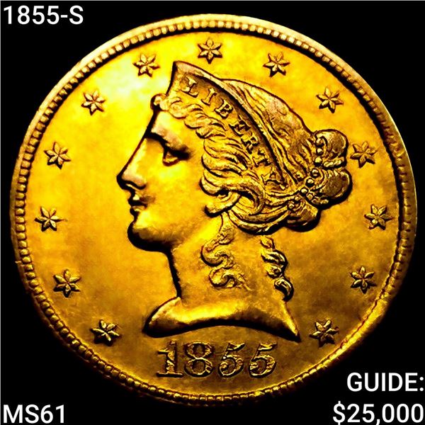 1855-S $5 Gold Half Eagle UNCIRCULATED