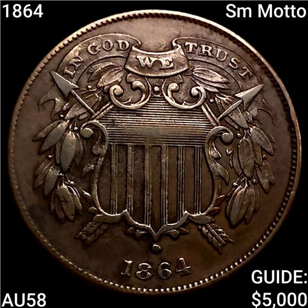 1864 Sm Motto Two Cent Piece CHOICE AU