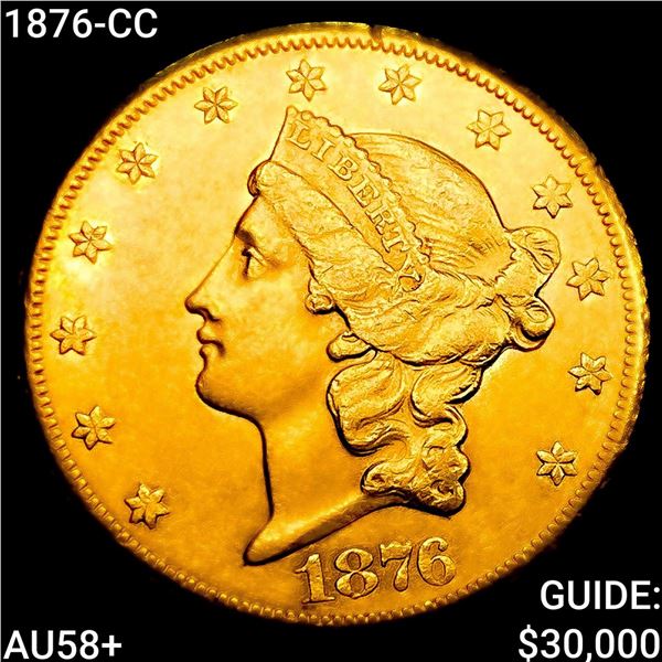 1876-CC $20 Gold Double Eagle CHOICE AU+
