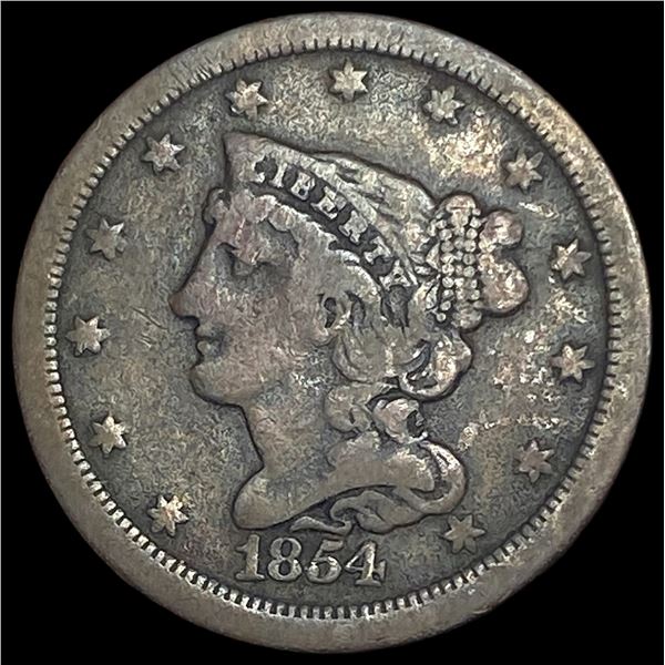 1854 Braided Hair Half Cent LIGHTLY  CIRCULATED