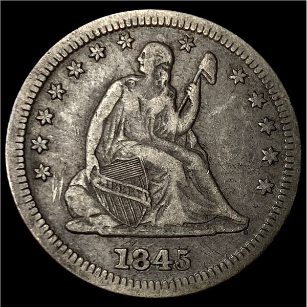 1845 Silver Seated Liberty Quarter NEARLY  UNCIRCULATED