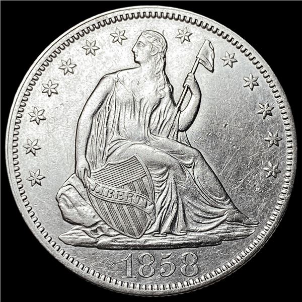 1858 Silver Seated Liberty Half Dollar CHOICE  AU