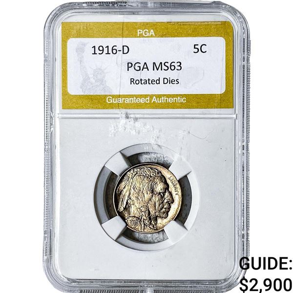 1916-D Buffalo Nickel PGA MS63 Rotated Dies