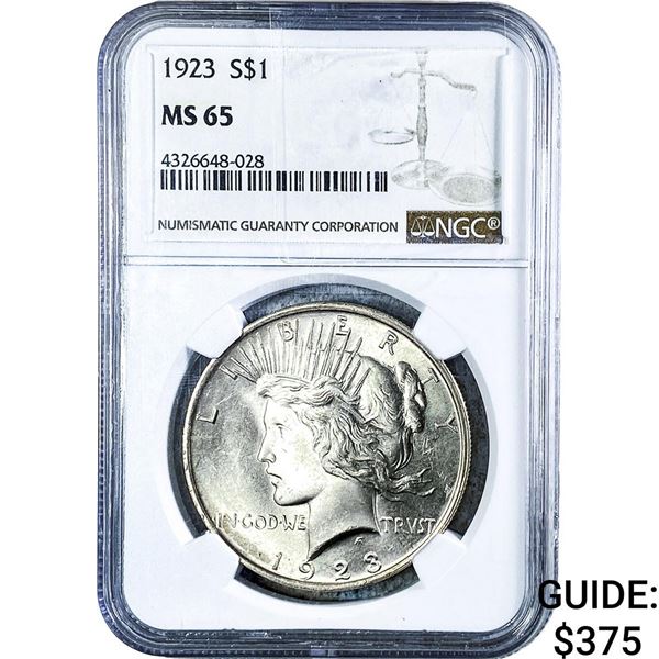 1923 Silver Peace Dollar NGC MS65