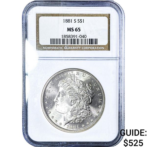1881-S Morgan Silver Dollar NGC MS65