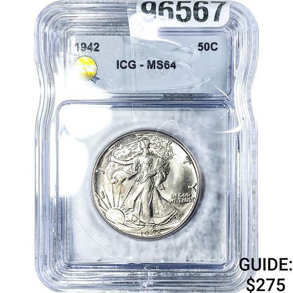 1942 Walking Liberty Half Dollar ICG MS64