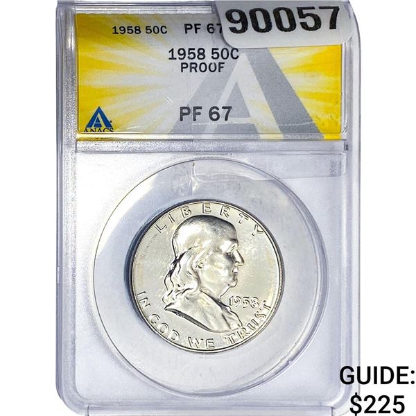 1958 Franklin Half Dollar ANACS PF67 PROOF