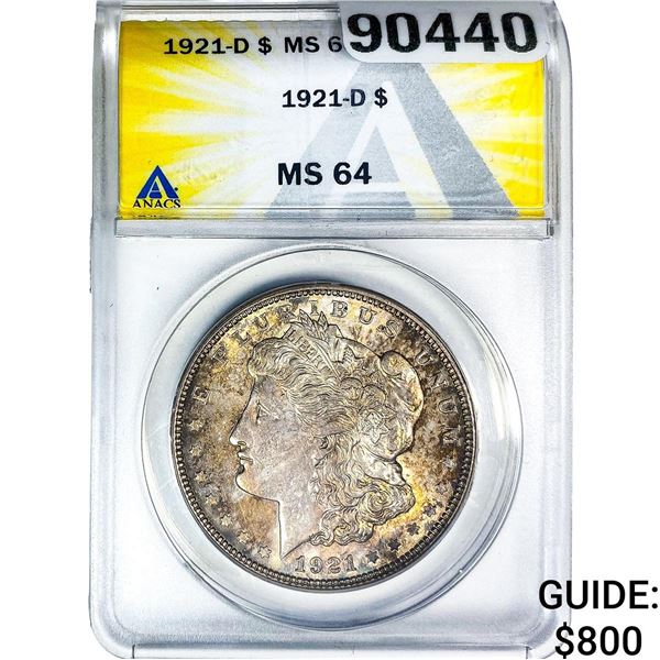 1921-D Morgan Silver Dollar ANACS MS64