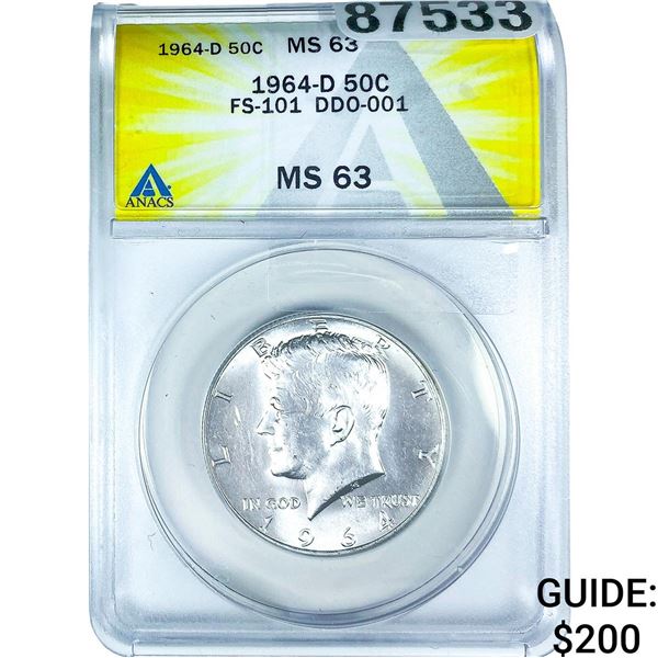 1964-D Kennedy Half Dollar ANACS MS63