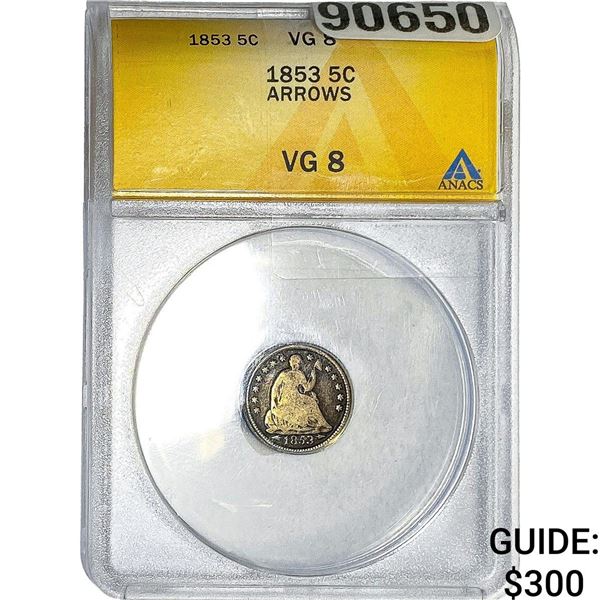 1853 Seated Liberty Nickel ANACS VG8