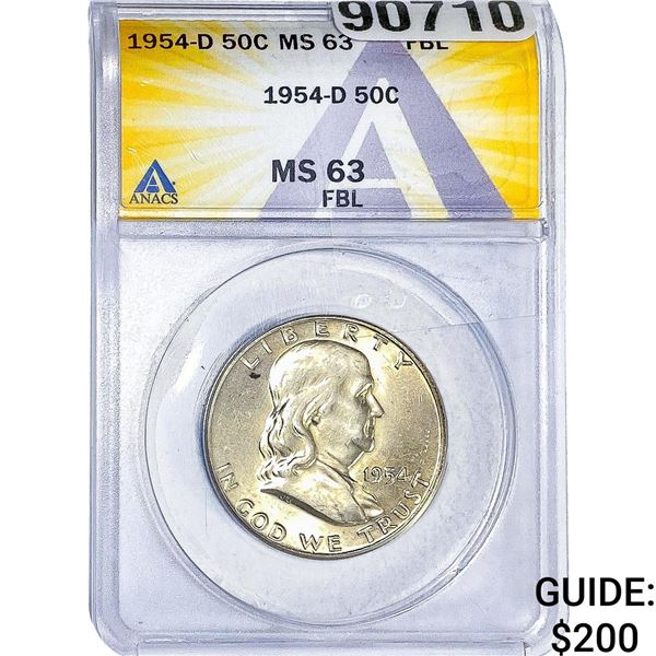 1954-D Franklin Half Dollar ANACS MS63 FBL