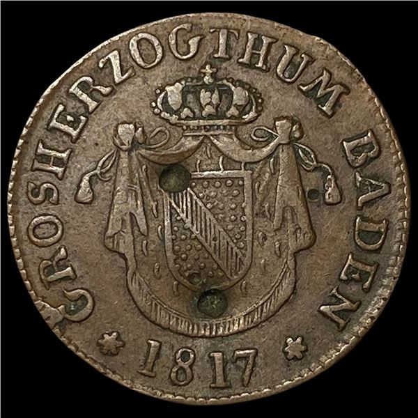 1817 German States Baden Copper 1/2 Kreuzer