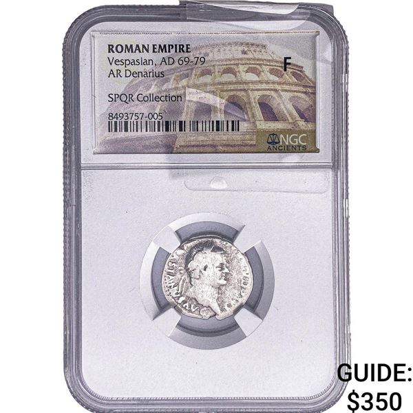 Roman Vespasian 69-79 AD Silver Denarius NGC F