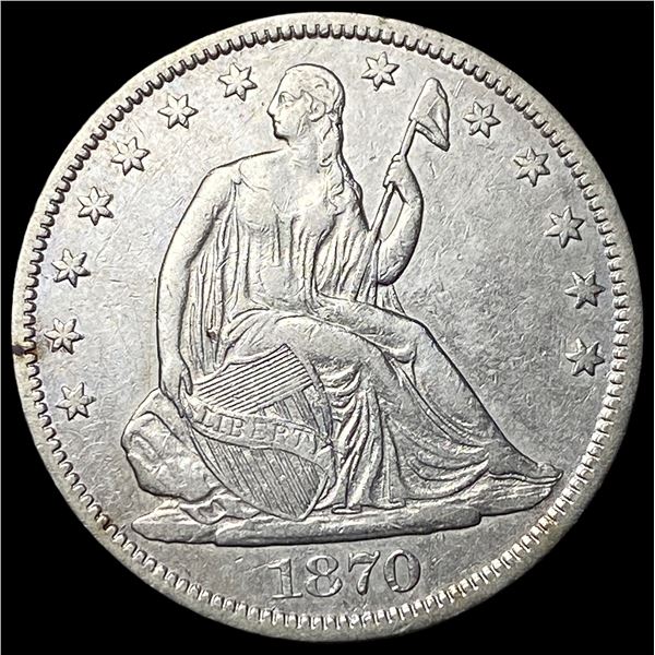 1870-S Silver Seated Liberty Half Dollar  NEARLY UNCIRCULATED