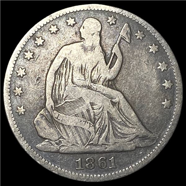 1861-O Silver Seated Liberty Half Dollar  LIGHTLY CIRCULATED