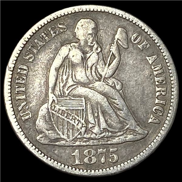 1875-CC Silver Seated Liberty Dime NEARLY  UNCIRCULATED