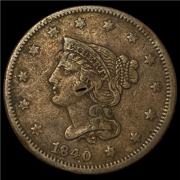 1840 Braided Hair Large Cent LIGHTLY  CIRCULATED