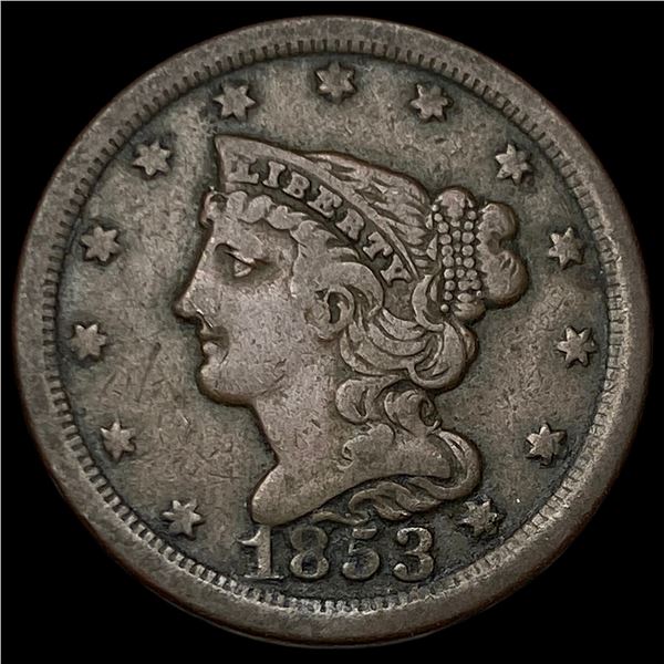 1853 Braided Hair Half Cent ABOUT  UNCIRCULATED