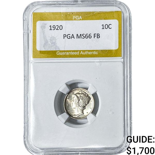 1920 Mercury Silver Dime PGA MS66 FB