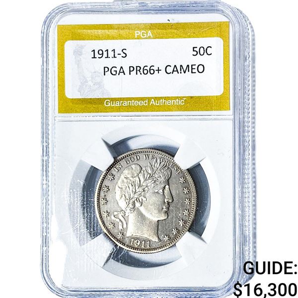 1911-S Barber Half Dollar PGA PR66+ Cameo