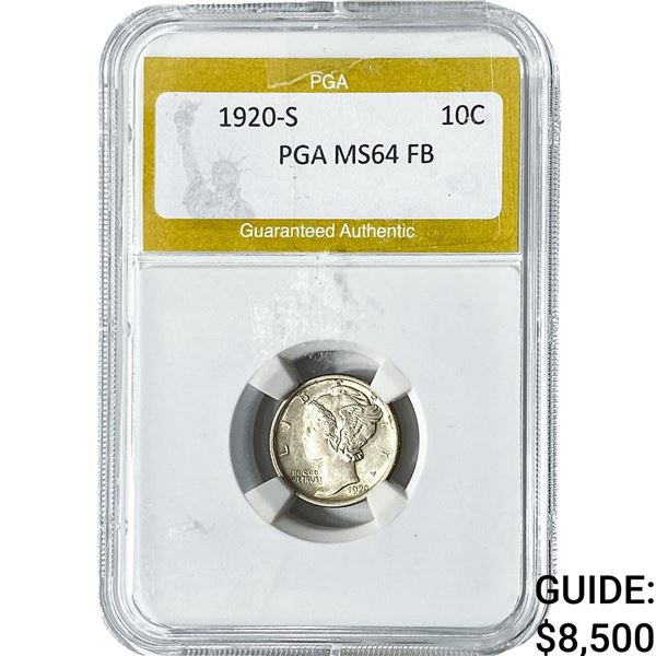 1920-S Mercury Silver Dime PGA MS64 FB