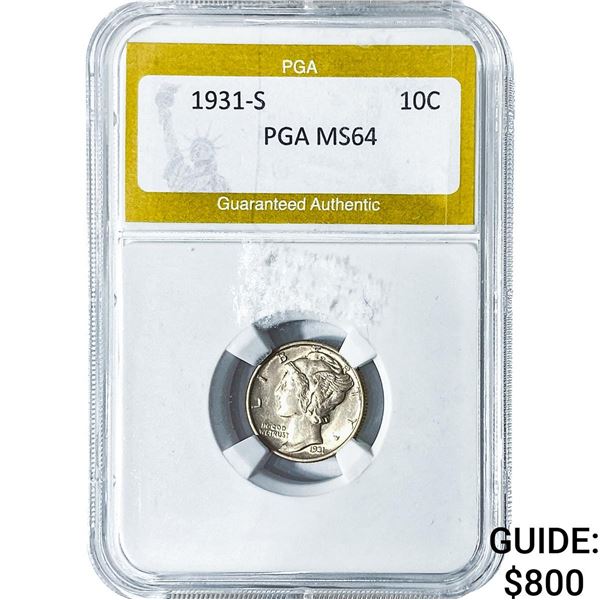 1931-S Mercury Silver Dime PGA MS64