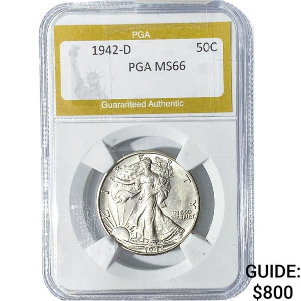 1942-D Walking Liberty Half Dollar PGA MS66