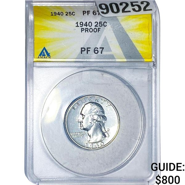 1940 Washington Silver Quarter ANACS PF67 PROOF
