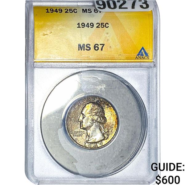 1949 Washington Silver Quarter ANACS MS67