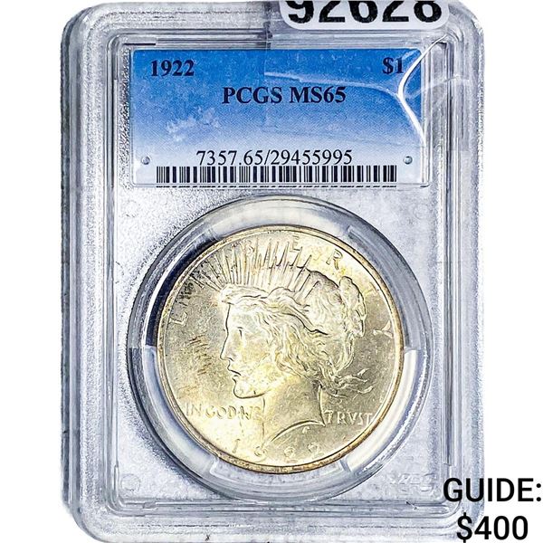 1922 Silver Peace Dollar PCGS MS65
